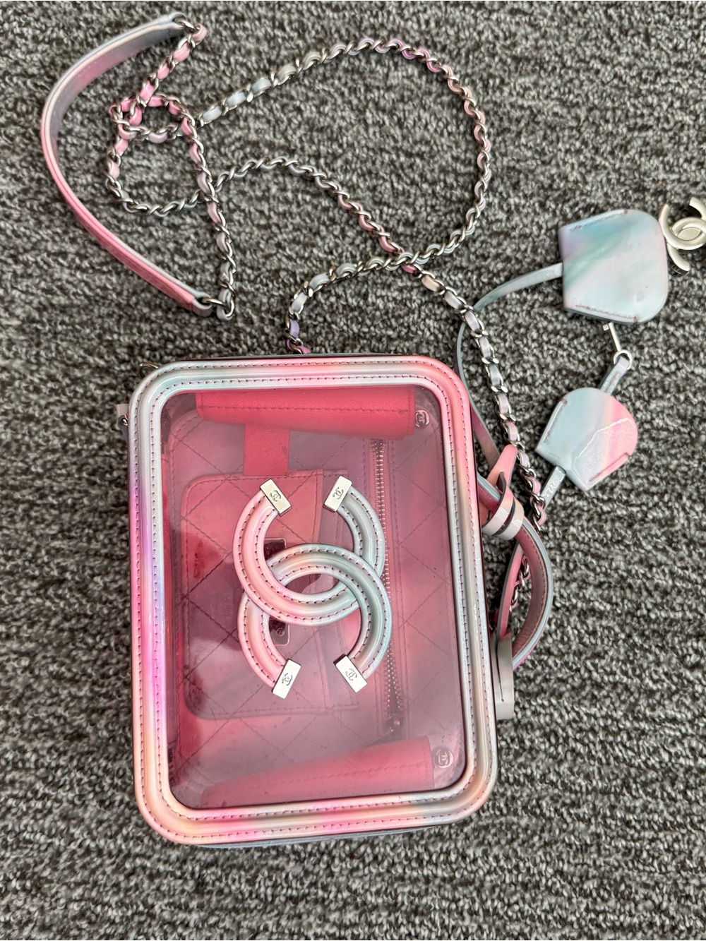 CHANEL Pink Gradient Clear Crossbody Phone Case Bag with Chain